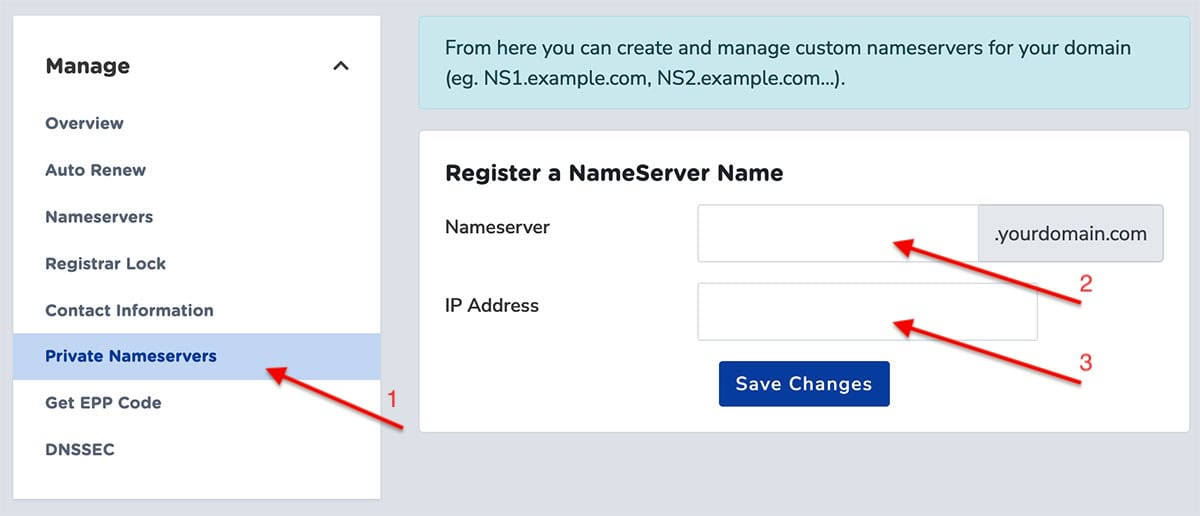 Domain Private Name Servers