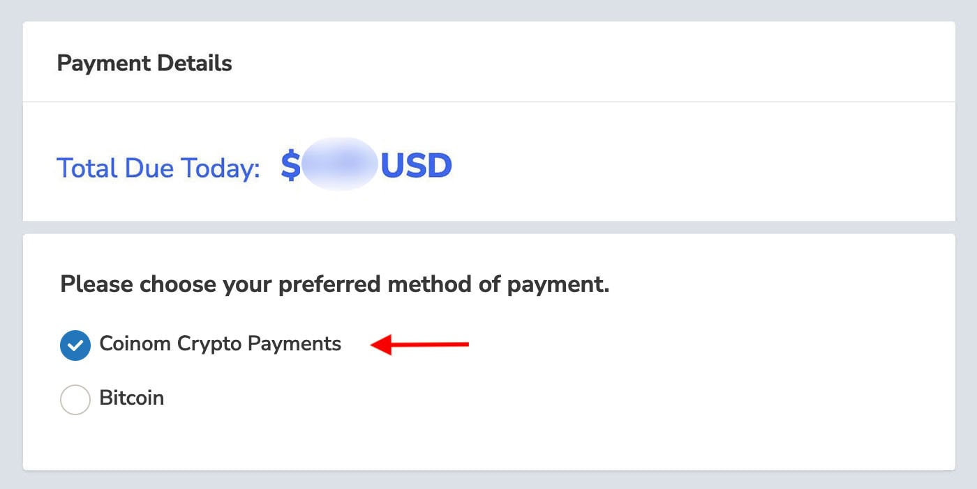 Select Crypto Payment